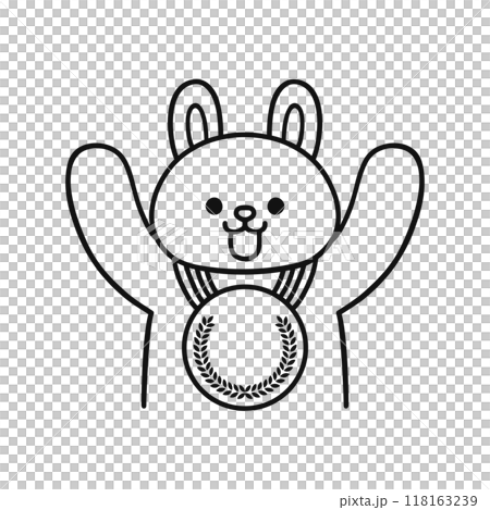 メダルを首にかけたウサギ 118163239