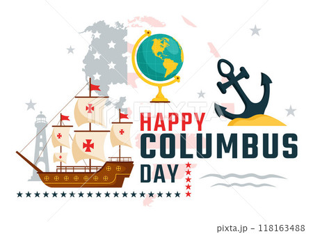 Happy Columbus Day vector illustration featuring a National USA Holiday, Showcasing a Ship and American Flag in a Flat Style Cartoon Design 118163488