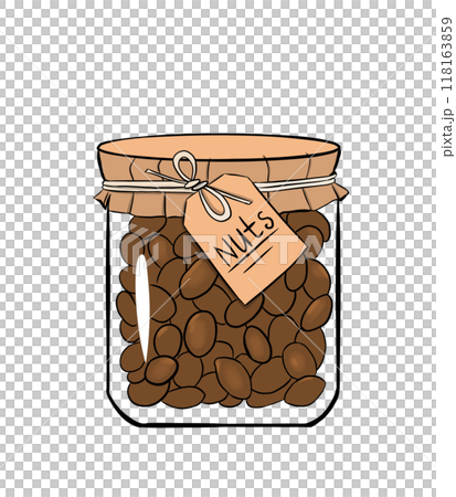 Transparent jar of chocolate covered peanuts, simple illustration 118163859