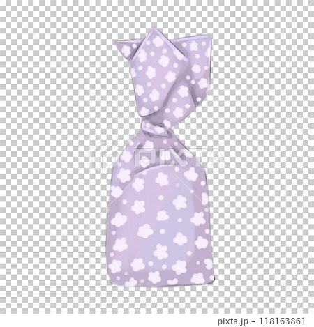 Candy in a lilac wrapper with a floral pattern, realistic illustration 118163861