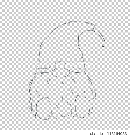 Gnome in a sleeping cap with a lush beard sits black and white illustration Gnome in a sleeping cap with a lush beard sits black and white illustration 118164088