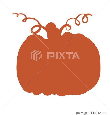 Orange pumpkin silhouette with curly shoots, illustration Orange pumpkin silhouette with curly shoots, illustration 118164090