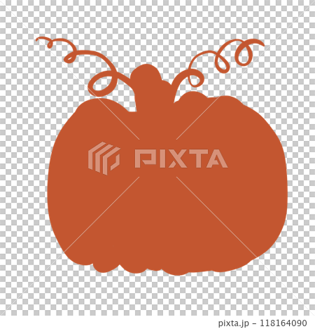 Orange pumpkin silhouette with curly shoots, illustration Orange pumpkin silhouette with curly shoots, illustration 118164090