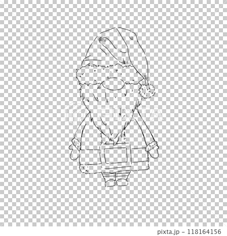Gnome in Santa suit black and white line illustration 118164156