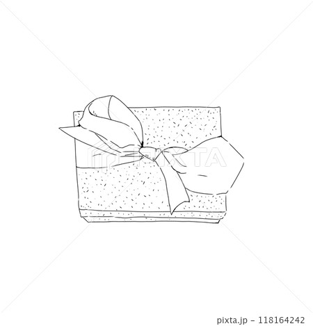 Christmas gift closed box textured tied with satin bow graphic black and white line illustration print engraving texture new year eve Christmas gift closed box textured tied with satin bow graphic black and white line illustration print engraving texture new year eve 118164242