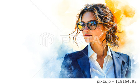 Serene Beauty  Watercolor Painting of Natural Makeup Woman Surrounded by Blooming Flowers Organic Beauty Artwork 118164595