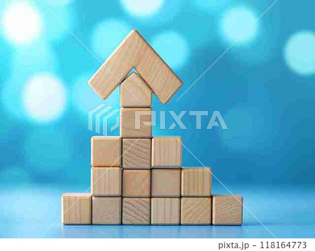 3D wooden blocks arranged into an upward arrow...のイラスト素材 [118164773 ...