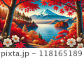 本栖湖の紅葉と富士山の景色 118165189