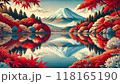 精進湖湖畔の紅葉と逆さ富士 118165190