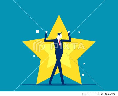 Confidence businessman with excellent golden star. High performance staff or achievement 118165349