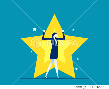 Confidence businesswoman with excellent golden star. High performance staff or achievement Confidence businesswoman with excellent golden star. High performance staff or achievement 118165350