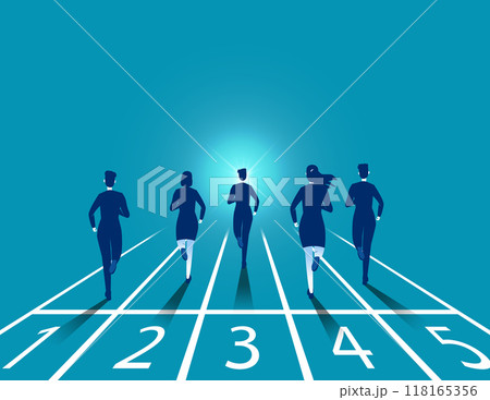 Business people running forward on their respective tracks sprinting first. The pursuit of winning confidence vector concept Business people running forward on their respective tracks sprinting first. The pursuit of winning confidence vector concept 118165356