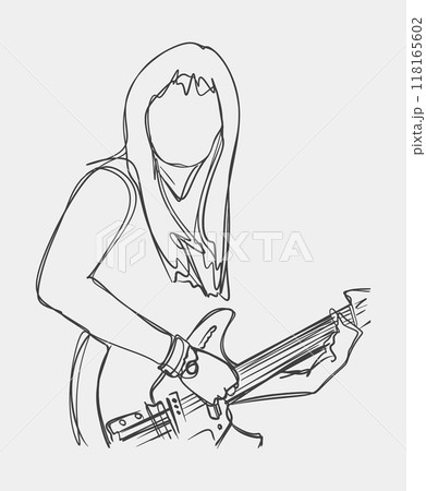 Line Art of Woman Playing Electric Guitar 118165602