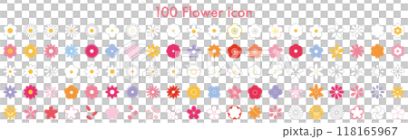 花　百個　セット　シンプル カラフル　アイコン	 118165967