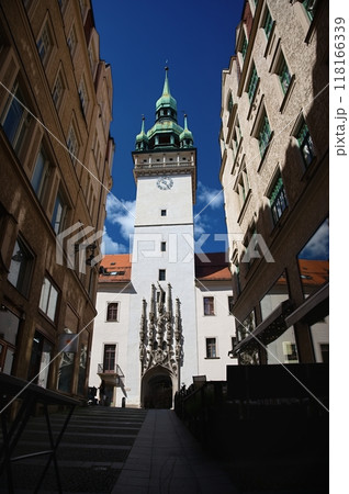 Beautiful tower of the old town hall in the city center of Brno Beautiful tower of the old town hall in the city center of Brno 118166339