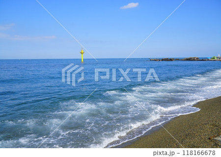 summer sandy beach with small waves summer sandy beach with small waves 118166678
