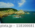 Rocky beach scenery with ocean horizon 118166681