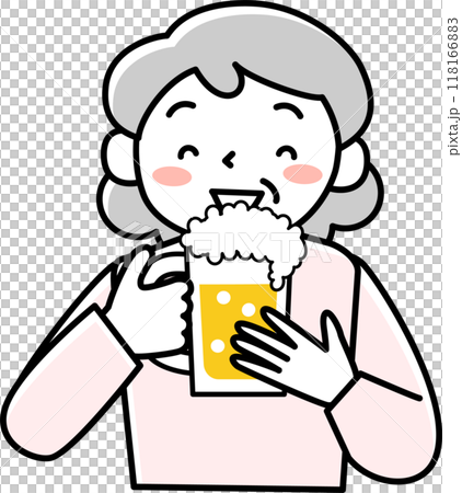 美味しそうにビールを飲むシニア女性 118166883