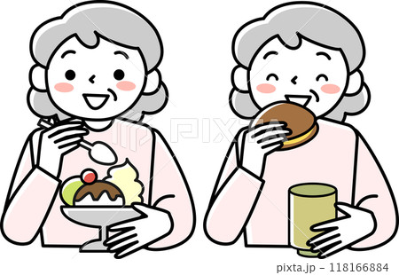 笑顔で間食をするシニア女性 118166884