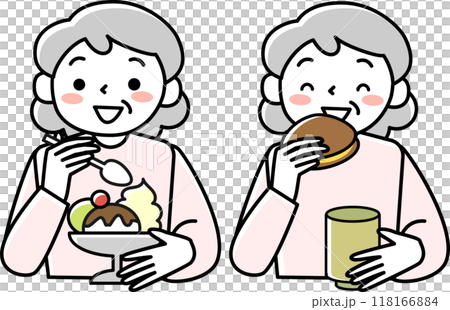 Smiling senior woman snacking 118166884