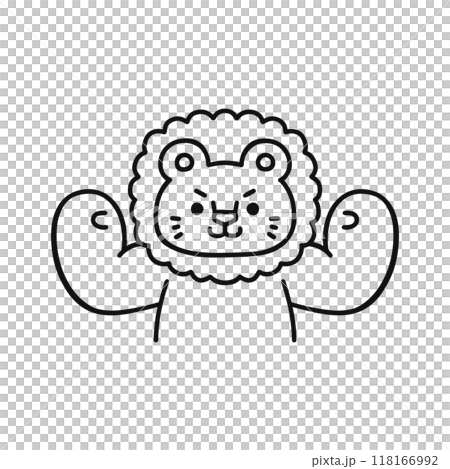 獅子擺出膽量姿勢的線條畫 118166992