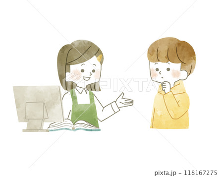 図書館のレファレンスサービス-水彩 図書館のレファレンスサービス-水彩 118167275