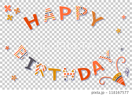 ワッペン風の文字素材 HAPPY BIRTHDAY オレンジ 118167577