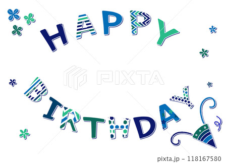 ワッペン風の文字素材 HAPPY BIRTHDAY ブルー ワッペン風の文字素材 HAPPY BIRTHDAY ブルー 118167580