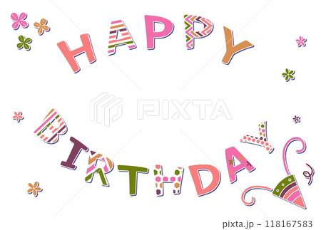ワッペン風の文字素材 HAPPY BIRTHDAY ピンク 118167583