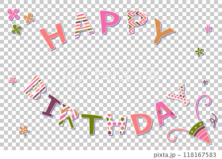 ワッペン風の文字素材 HAPPY BIRTHDAY ピンク 118167583