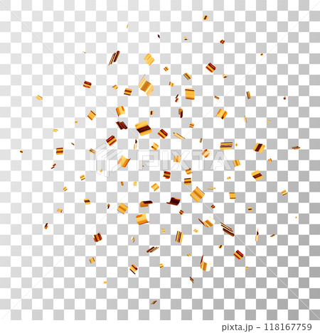 3D party gold confetti on transparent background. 118167759