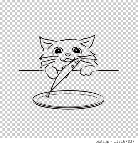 Illustration of a cat aiming for a fish 03 Illustration of a cat aiming for a fish 03 118167837