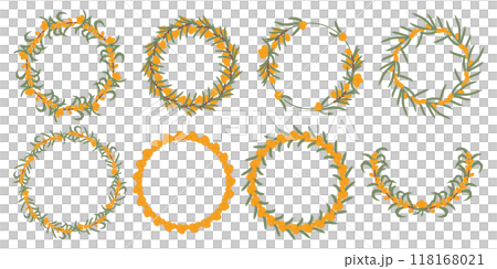 Big collection of sea buckthorn berry wreaths with green leaves, depicting circular compositions of the vibrant orange berries and luxuriant foliage. Big collection of sea buckthorn berry wreaths with green leaves, depicting circular compositions of the vibrant orange berries and luxuriant foliage. 118168021