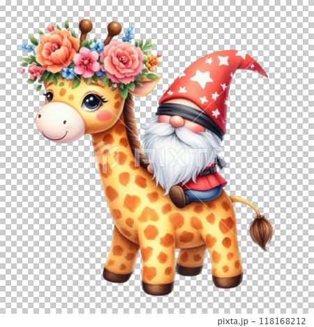 Giraffe and cute Gnome Clipart Watercolor  118168212