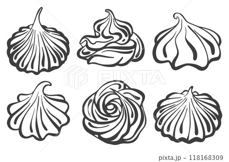 Meringue vector icon. Whipped cream for cake and pie desserts. Outline illustration on white background. Swirl desert, mousse foam. 118168309