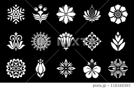 Flowers icon set. Flowers isolated on transparent background. Flowers in modern simple. Cute round flower plant nature collection. Vector illustrator 118168365