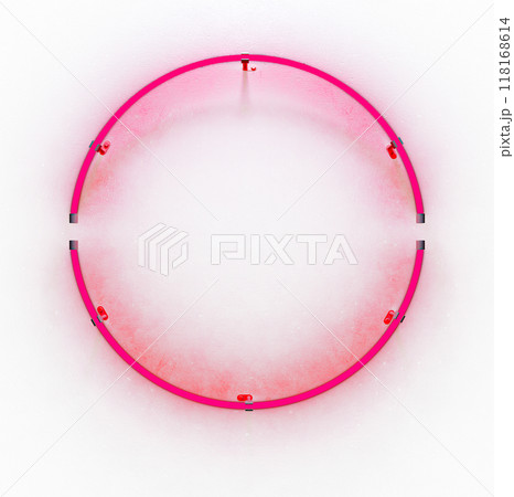 Neon frame sign in the shape of red circle. 3d illustration Neon frame sign in the shape of red circle. 3d illustration 118168614