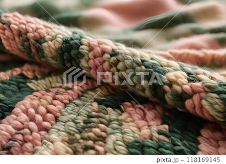 Knitted yarn turned into a useful fabric.AI Generated 118169145