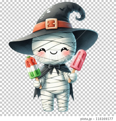 Cute mummy holding ice cream clipart watercolor Cute mummy holding ice cream clipart watercolor 118169177