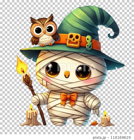 Cute mummy with Halloween clipart watercolor 118169629