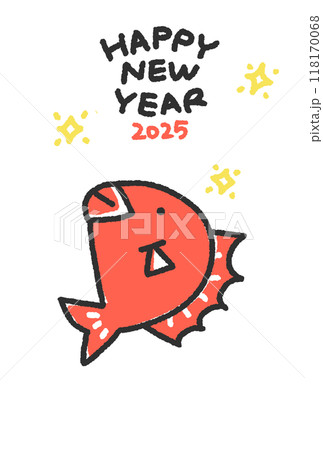 シンプルで可愛い手描きの鯛の年賀状 令和七年 2025 シンプルで可愛い手描きの鯛の年賀状 令和七年 2025 118170068