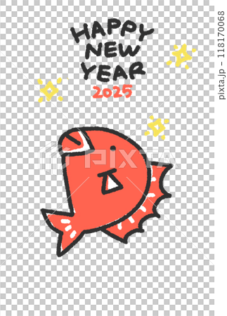 簡單可愛手繪鯛魚新年賀卡令和七年2025年 簡單可愛手繪鯛魚新年賀卡令和七年2025年 118170068