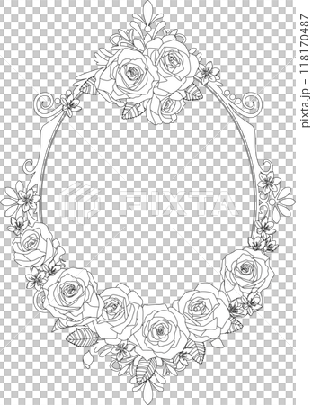 背景材質<花/玫瑰和蔥科尼古董框圓形/單色/線條圖> 背景材質<花/玫瑰和蔥科尼古董框圓形/單色/線條圖> 118170487