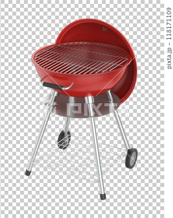 Red kettle barbecue with attached lid 118171109