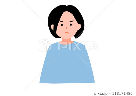 ムッとした顔の女性のイラスト ムッとした顔の女性のイラスト 118171486