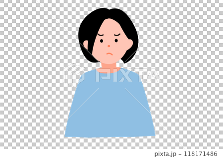 ムッとした顔の女性のイラスト ムッとした顔の女性のイラスト 118171486