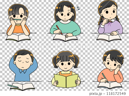 Set of children studying Set of children studying 118172549