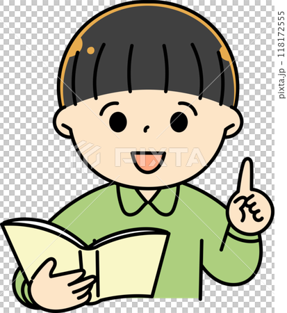 A boy holding a book and explaining 118172555