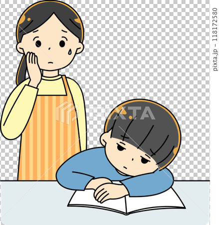 やる気のない子供を心配するお母さん やる気のない子供を心配するお母さん 118172580