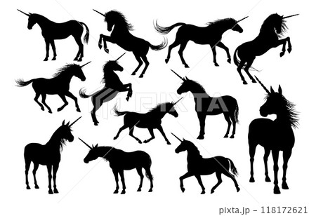Unicorn Silhouette Mythological Horse Animal Set 118172621